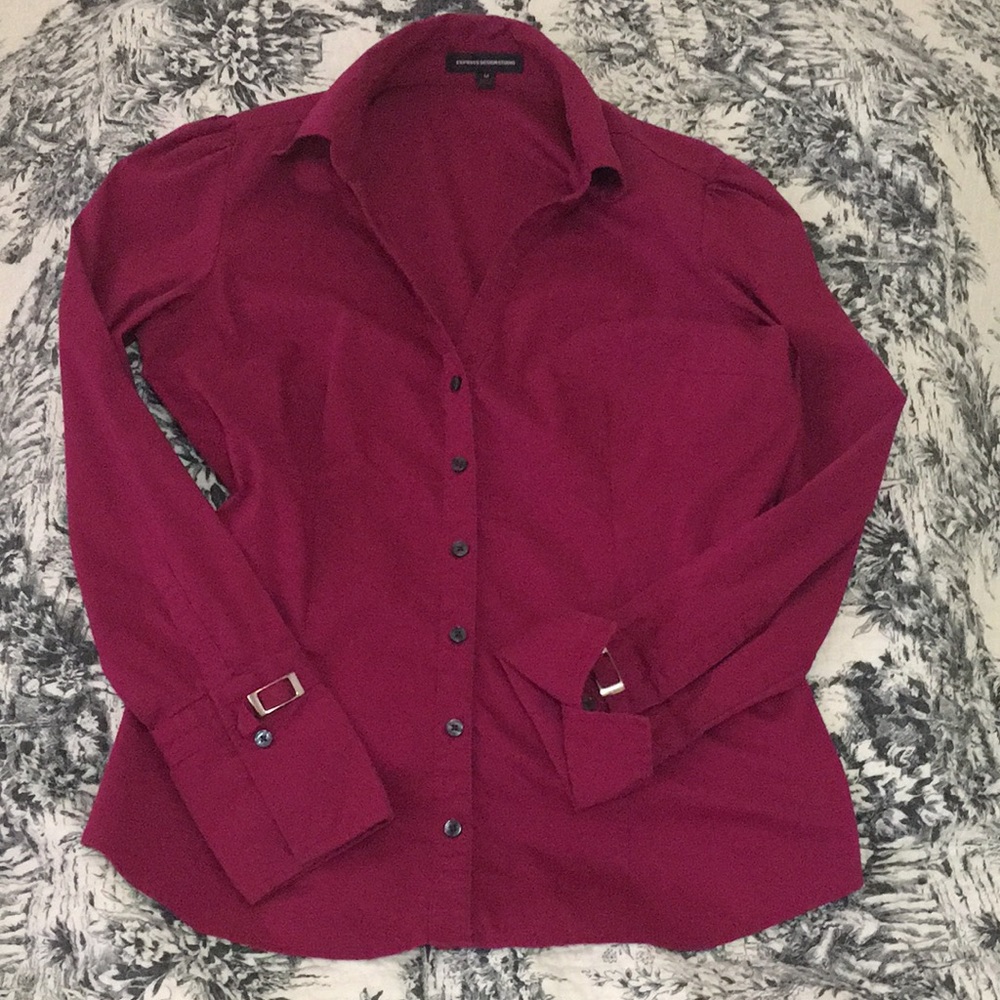 Express collared button down buckle detail dark pink medium